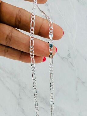 Sterling Silver 925 Figaro Necklace 4mm 24”
